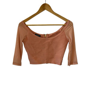 BEBE Bandeau Top Women’s Small Coral Sheer Arm Crop Stretch Shirt S